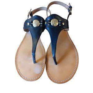 Tommy Hilfiger Women's Size 10M Black Thong Sandals Gold Logo Hardware